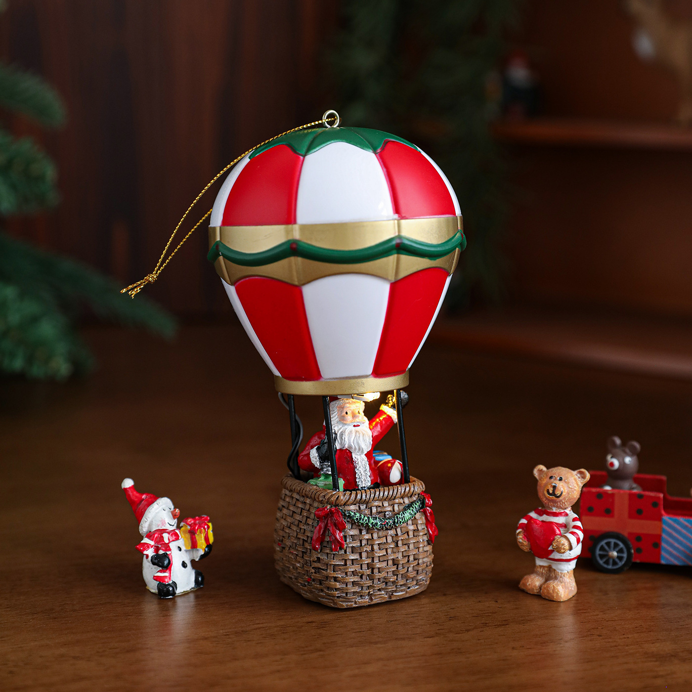 Decoración de resina de Navidad, chimenea luminosa de Navidad, globo de calor, luces nocturnas, regalos de Navidad, decoración de regalos