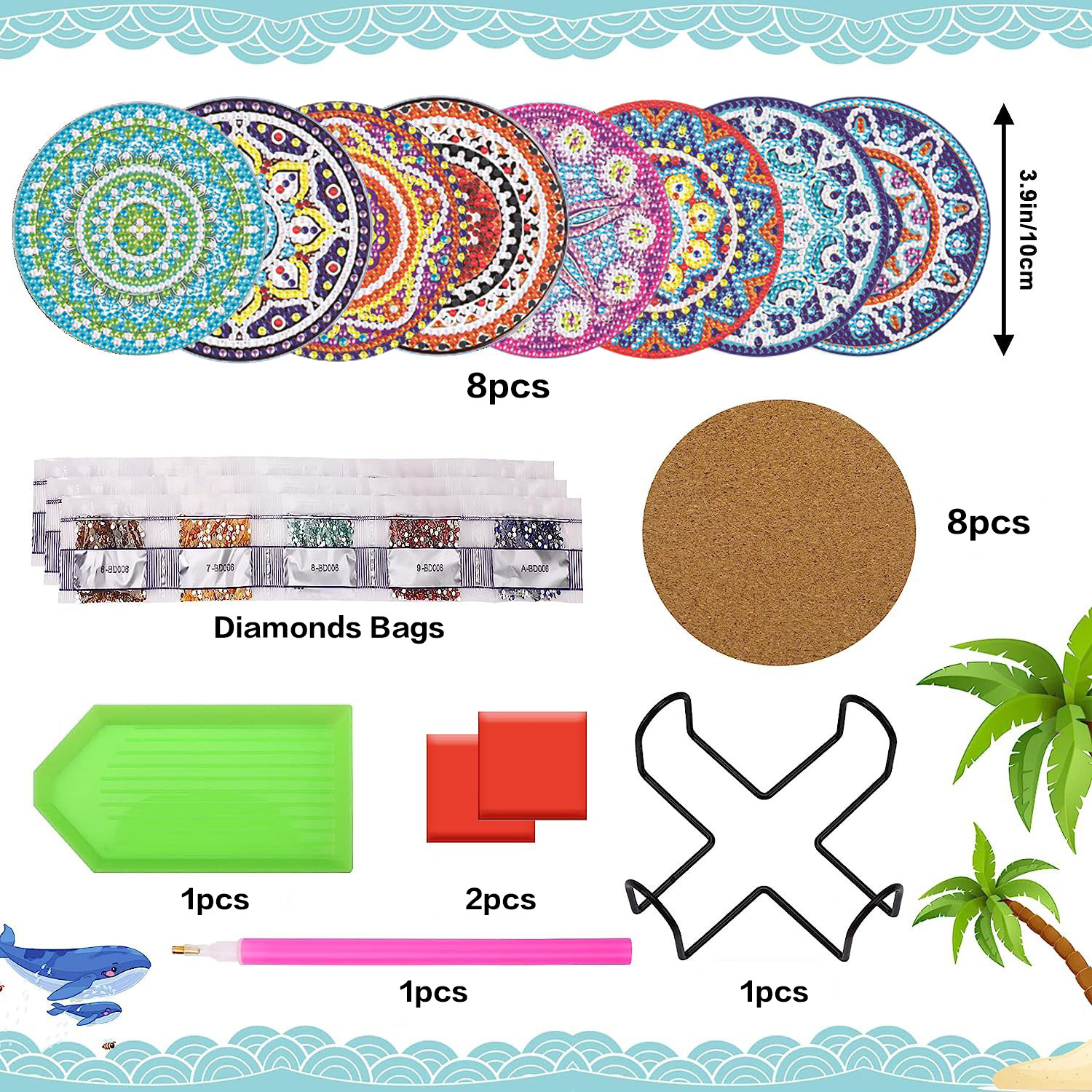 Posavasos de pintura de diamante de venta caliente transfronterizos personalizados diy5D Posavasos de acrílico hechos a mano Pegado creativo mantel de pintura de mampostería