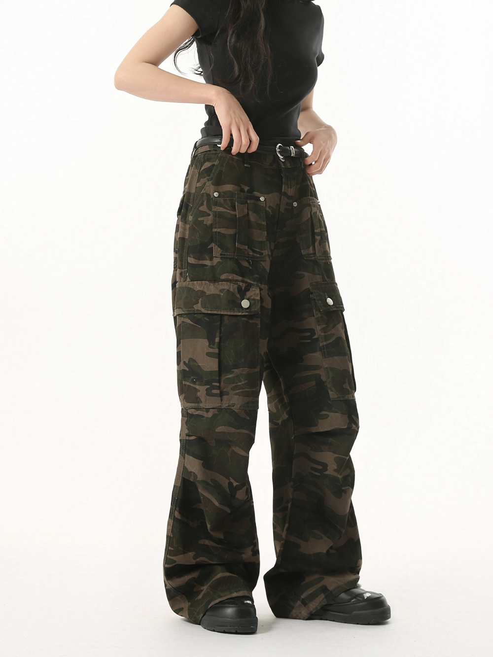 MTLCLOTHES Hombres| High Street Cleanfit diseño de pliegues americanos para hombres y mujeres camuflado pantalones de trabajo de bolsillo