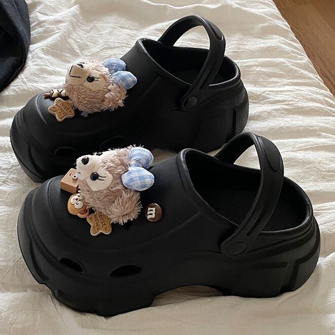 Cute Plush Duffy Bear Eva Thick-Soled Family Hole-In-The-Wall Shoes for Women's Summer Outer Wear Non-Slip Non-Smell Toe-Cap Sandals