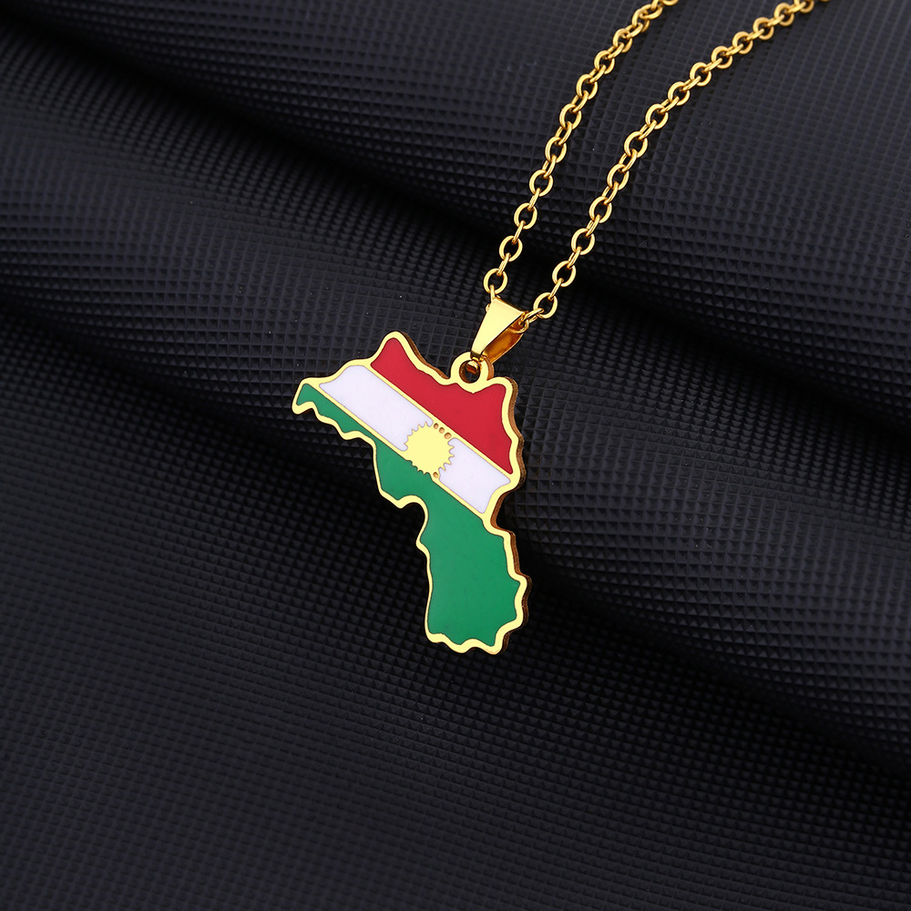 Kurdistan map pendant necklace oil drop retro men and women stainless steel pendant accessories_voghion.com