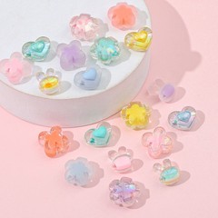 アクリル艶消し混彩五弁花愛珠中珠ビーズdiy手作りブレスレットネックレスアクセサリー散珠