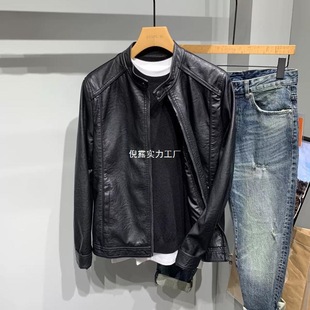 Motorcycle Jacket for Young Men, Spring New Korean Style Trendy Slim Fit Stylish Versatile Stand Collar Cycling Pu Jacket