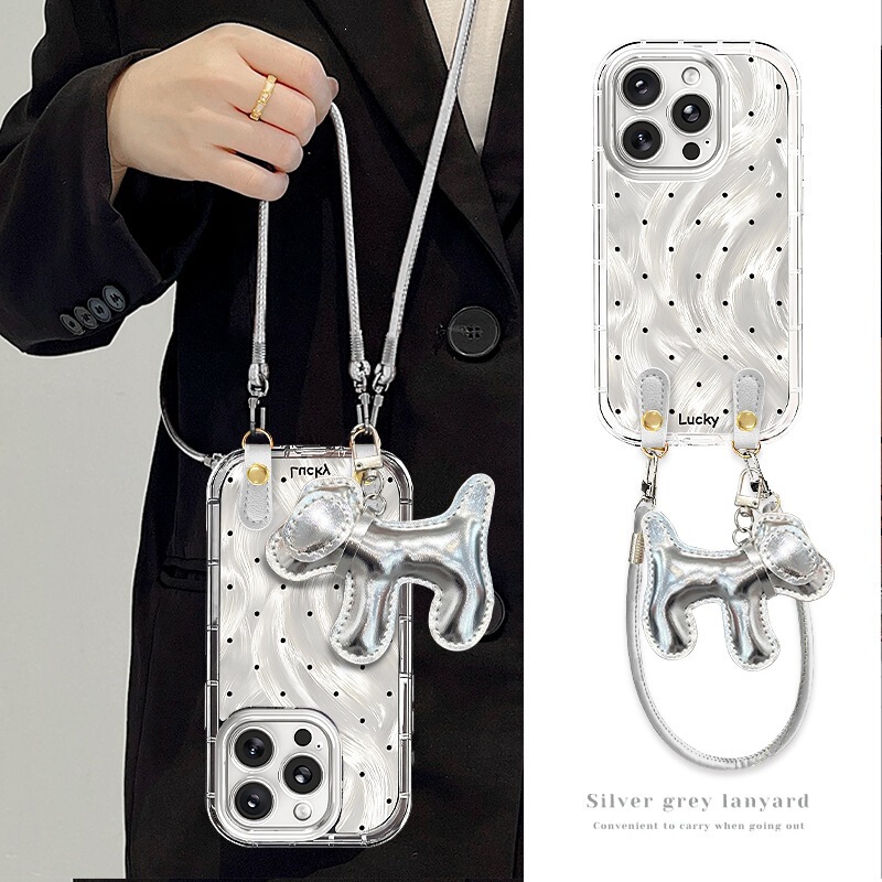 Polka Dot Puppy Lanyard Suitable for Apple 16 Pro Max Phone Case iPhone 17 Crossbody 15 High-End Niche 14