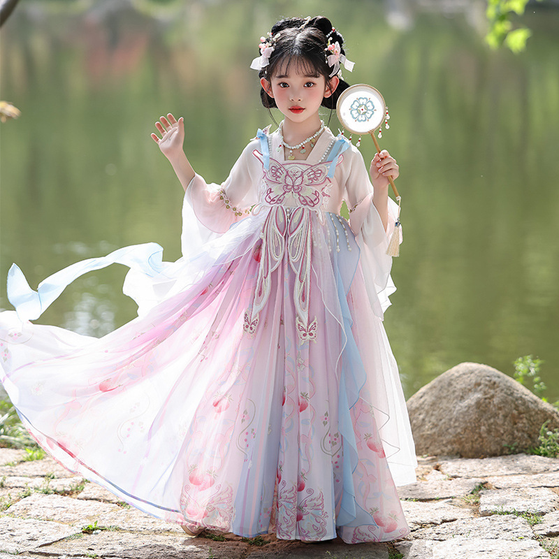 Girls' Summer Short-Sleeved 2026 New Style Hanfu Dress, Children's Chinese Style Tang Suit, Ancient Style, Super Fairy-Like Princess Dress Girls' Summer Short-Sleeved 2026 New Style Hanfu Dress, Children's Chinese Style Tang Suit, Ancient Style, Super Fairy-Like Princess Dress