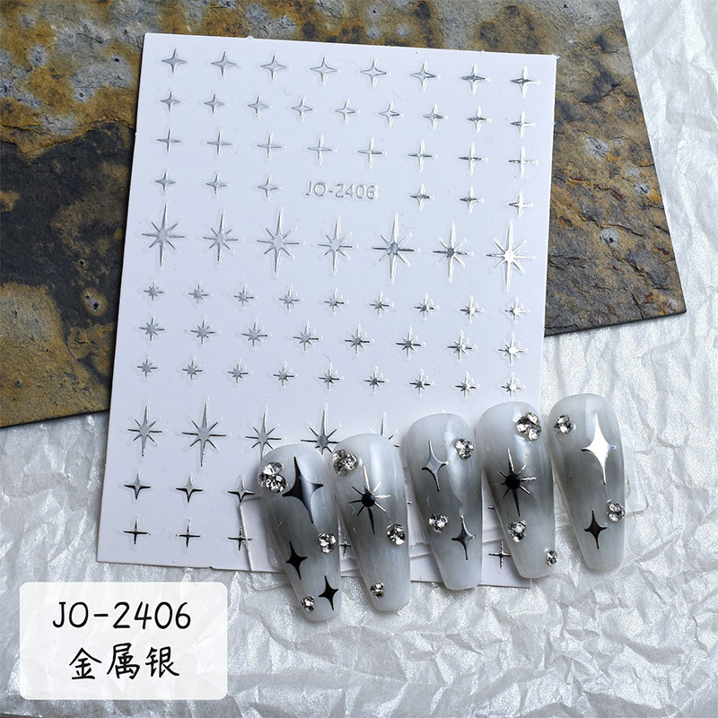 小芒星ネイルステッカー卸売2025新作ハート五芒星クロウハート月メタルシルバーネイルステッカー|undefined