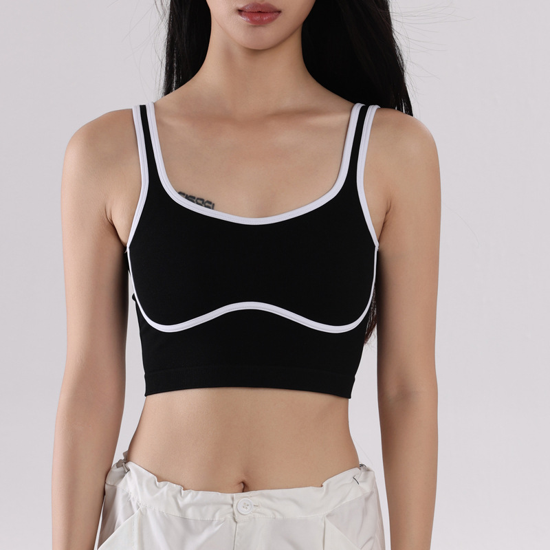 Chaleco deportivo trasero de belleza sin anillo de acero de color de contraste europeo y americano