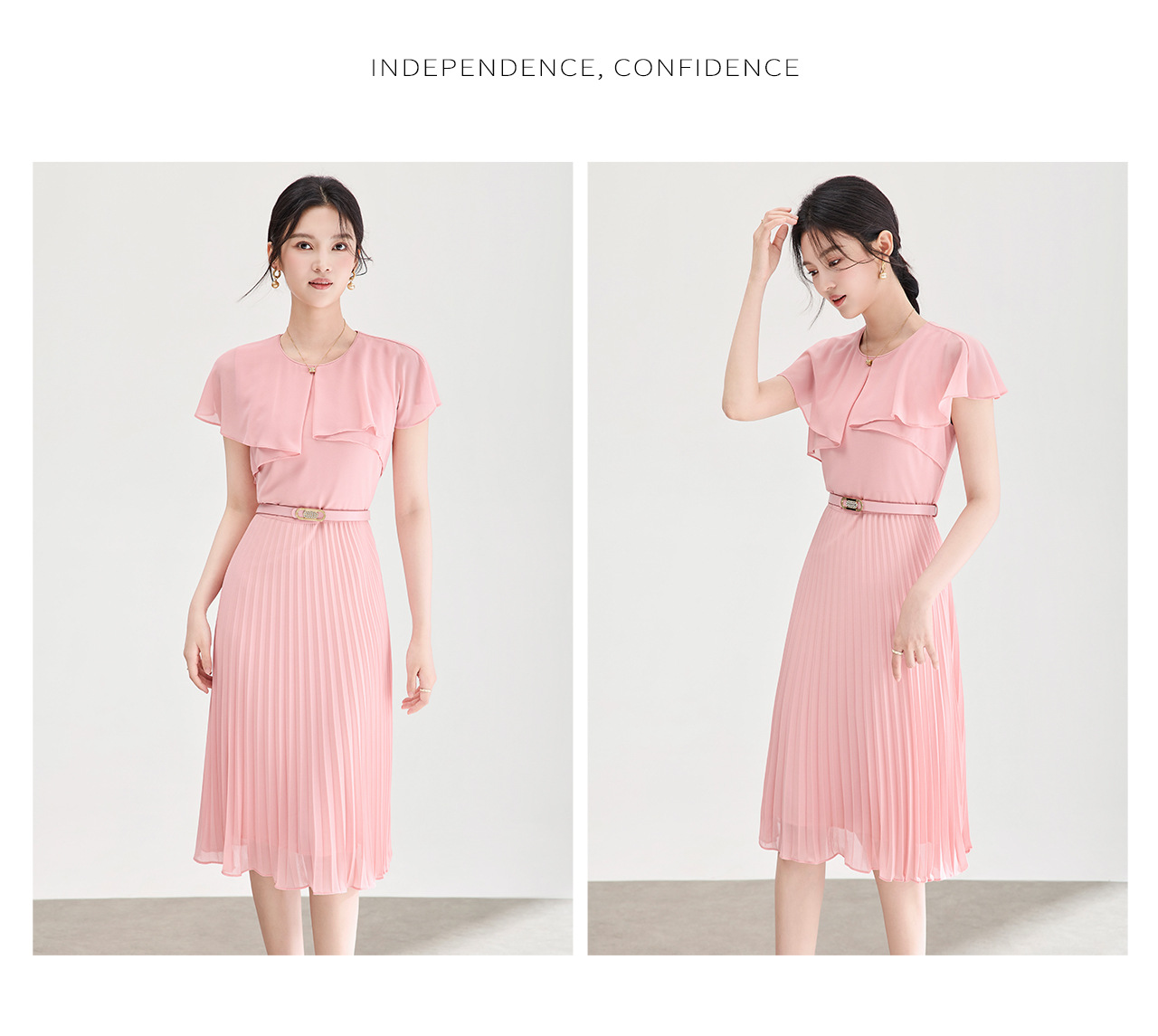 Đầm maxi nữ thắt eo chất liệu chiffon phối lá sen xếp ly — màu đen chi tiết 13