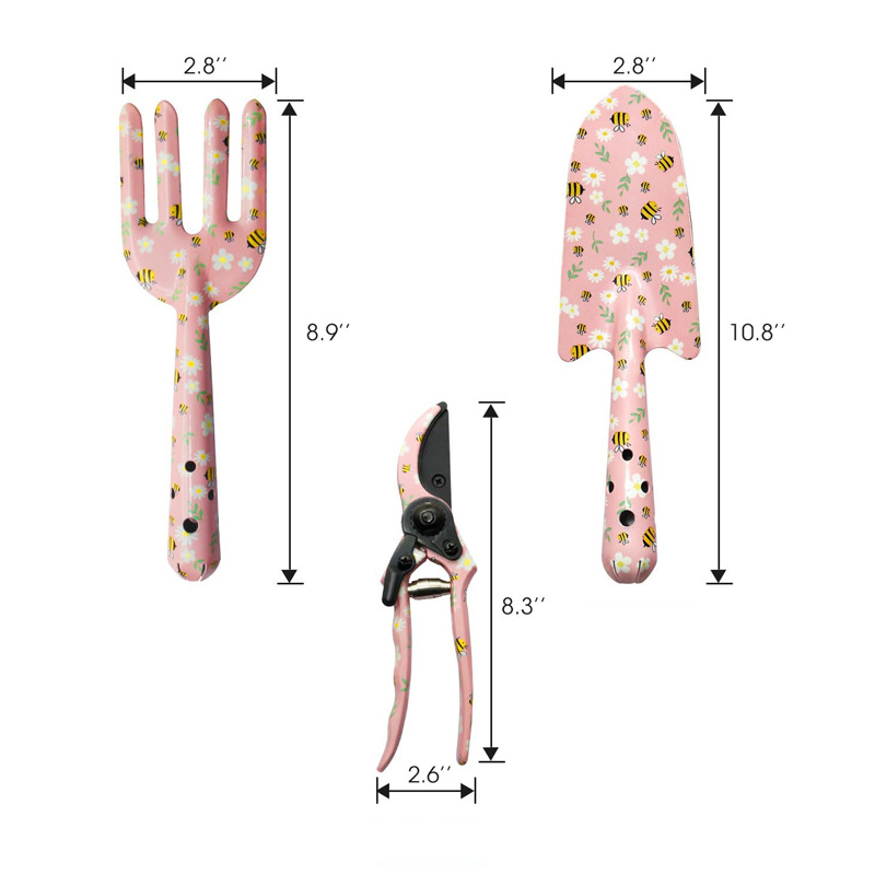 Herramientas al aire libre textura de impresión de flores pequeñas herramientas de jardín conjunto de tres piezas de impresión pala jardín flores y plantas herramientas de jardinería