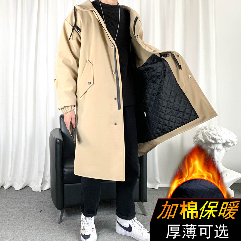 2021 Otoño e Invierno gabardina de hombre abrigo de algodón acolchado para hombre Abrigo acolchado de algodón Comercio exterior transfronterizo gabardina de color sólido cálido con capucha larga para hombre image 11