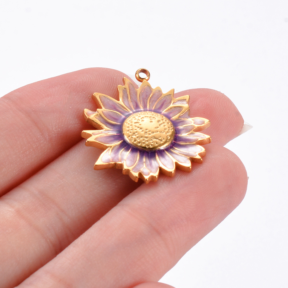 14g Weight PVD Coated Gold Plating Process 3 Pieces 304 Stainless Steel PVD Coated Sun Flower Pendant DIY Jewelry Accessories