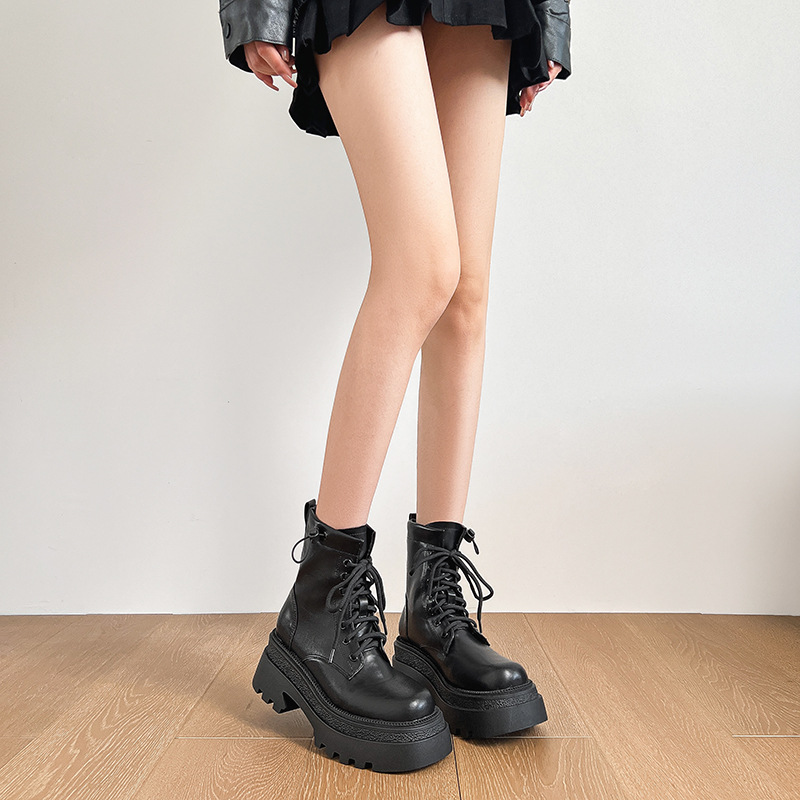 빈티지 Maillard 블랙 부츠 2024 새로운 초가을 두꺼운 싱글 레이스 업 쇼트 부츠 영국 스타일 마틴 부츠