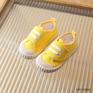 Children's Casual Shoes Canvas Bottom Plate Spring and Autumn Canvas Shoes Velcro White Shoes Girls Shoes Kindergarten Room Expansion