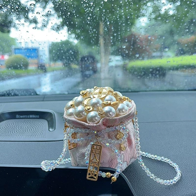 New Refined Goddess-Style Treasure Bowl Lucky Bag Car Ornament and Hanging Decoration 2-in-1 Model, Special Activated Carbon for Car Interior Odor Removal (Car ornaments) - pink-cornucopia-lucky-bag-2-use-model-with-fragrance