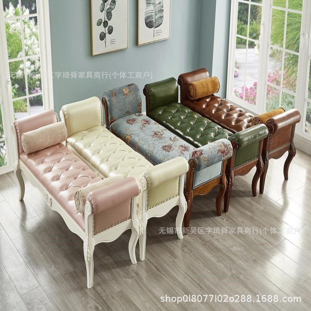 American-style bed end bench, solid wood bed end bench for bedroom, long bench, European-style bed bench, high-end master bedroom trendy bed end bench