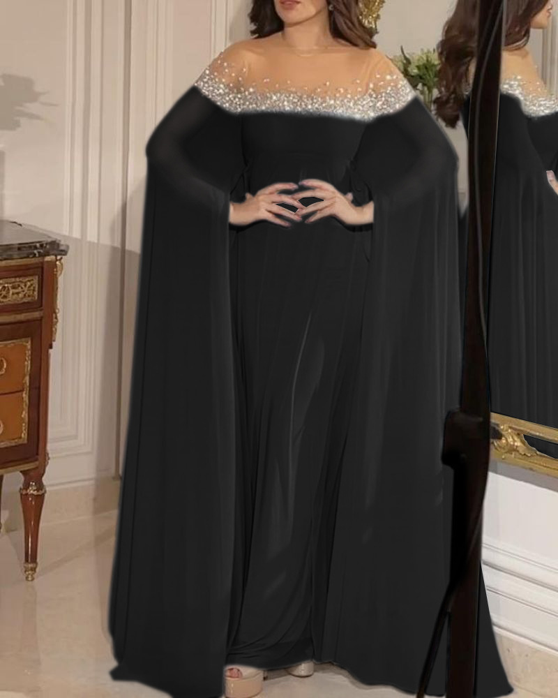 Elegant aftenkjole for damer med perler og stein i chiffon_voghion.com