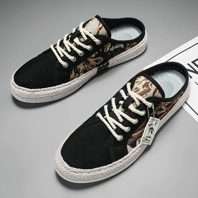 Летние мужские туфли 2023 года, новые, молодежные, повседневные, универсальные, низкие, на плоской подошве, полуслипоны, дышащие, из цветной ткани.