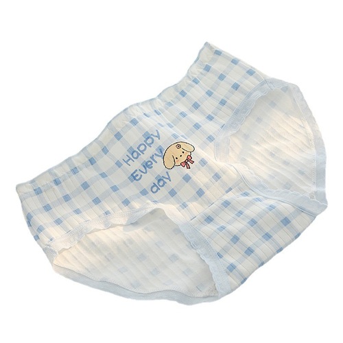 Blue cartoon cute women's underwear women's mid-waist antibacterial cotton crotch shorts girl student briefs