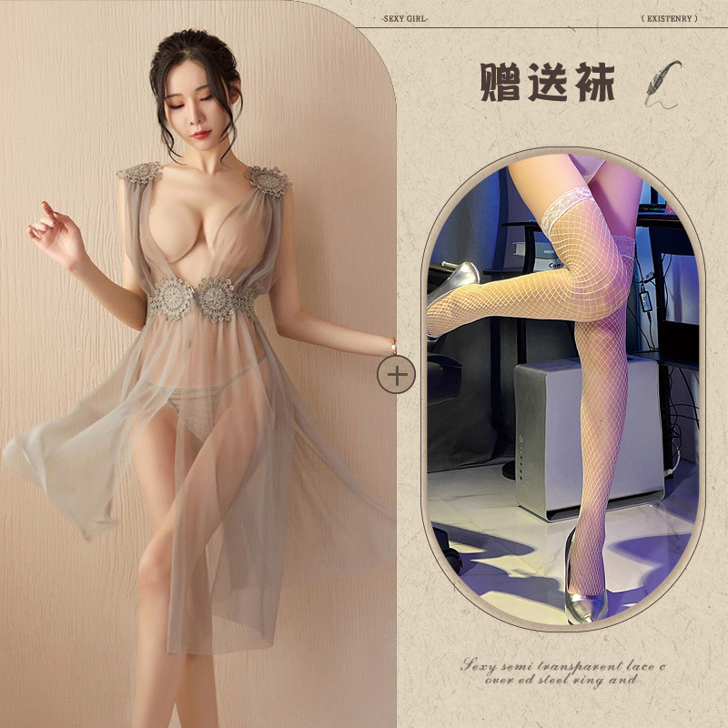 그레이 + 화이트 망사 스타킹