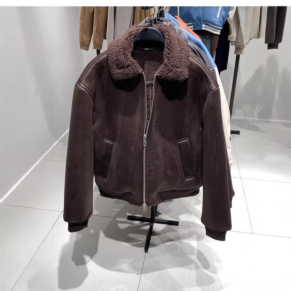 冬季新款男装仿皮革加绒加厚夹克0155160801羊羔毛厚外套