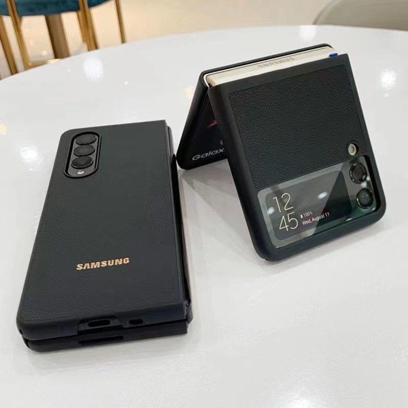 ZFOLD5适用三星ZFold6荔枝纹真皮手机壳ZFLIP4折叠壳牛皮FOLD 3