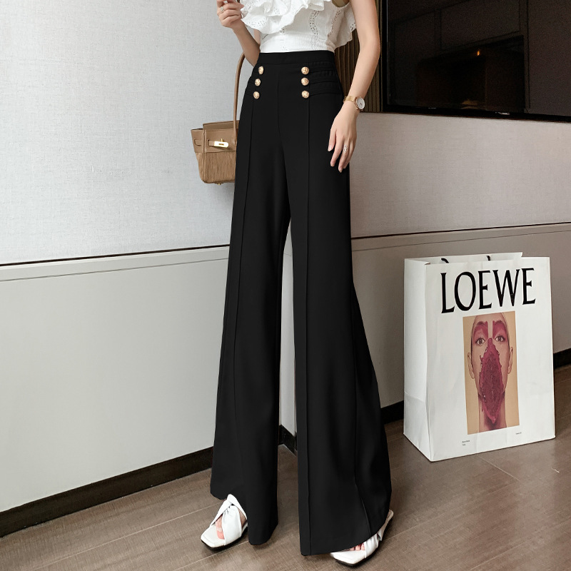 Casual 2022 pantalones de pierna ancha Pantalones rectos de cintura alta de las mujeres pantalones de adelgazamiento sueltos de doble botonadura drapeados pantalones Casuales