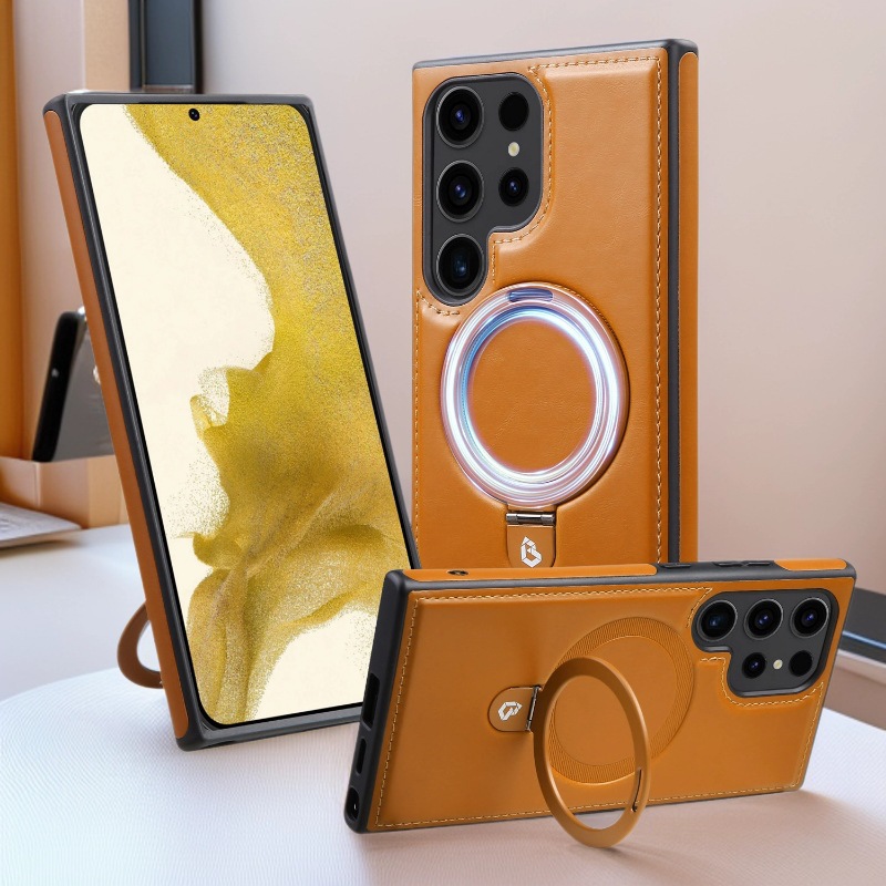 适用三星S24 Ultra磁吸Magsafe手机壳S23商务贴皮套A35支架保护套