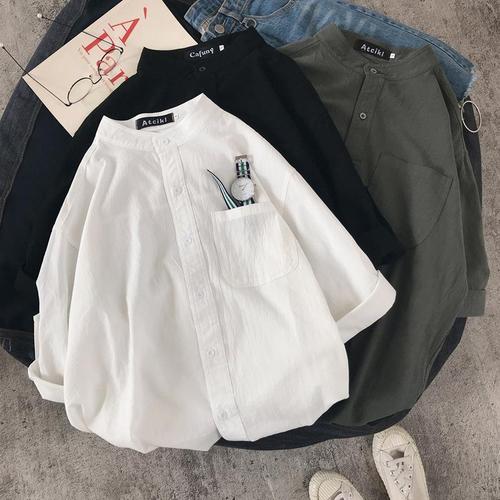 Summer Trendy Collar Shirt for Men - Black and White, 7/8 Sleeve, Stylish Casual Long-Sleeve Outerwear