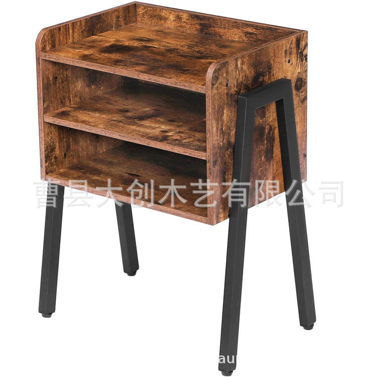 금속 프레임이 있는 수납 공간이 있는 맞춤형 목재 침대 옆 탁자 높은 사이드 테이블, 소박한 빈티지 브라운