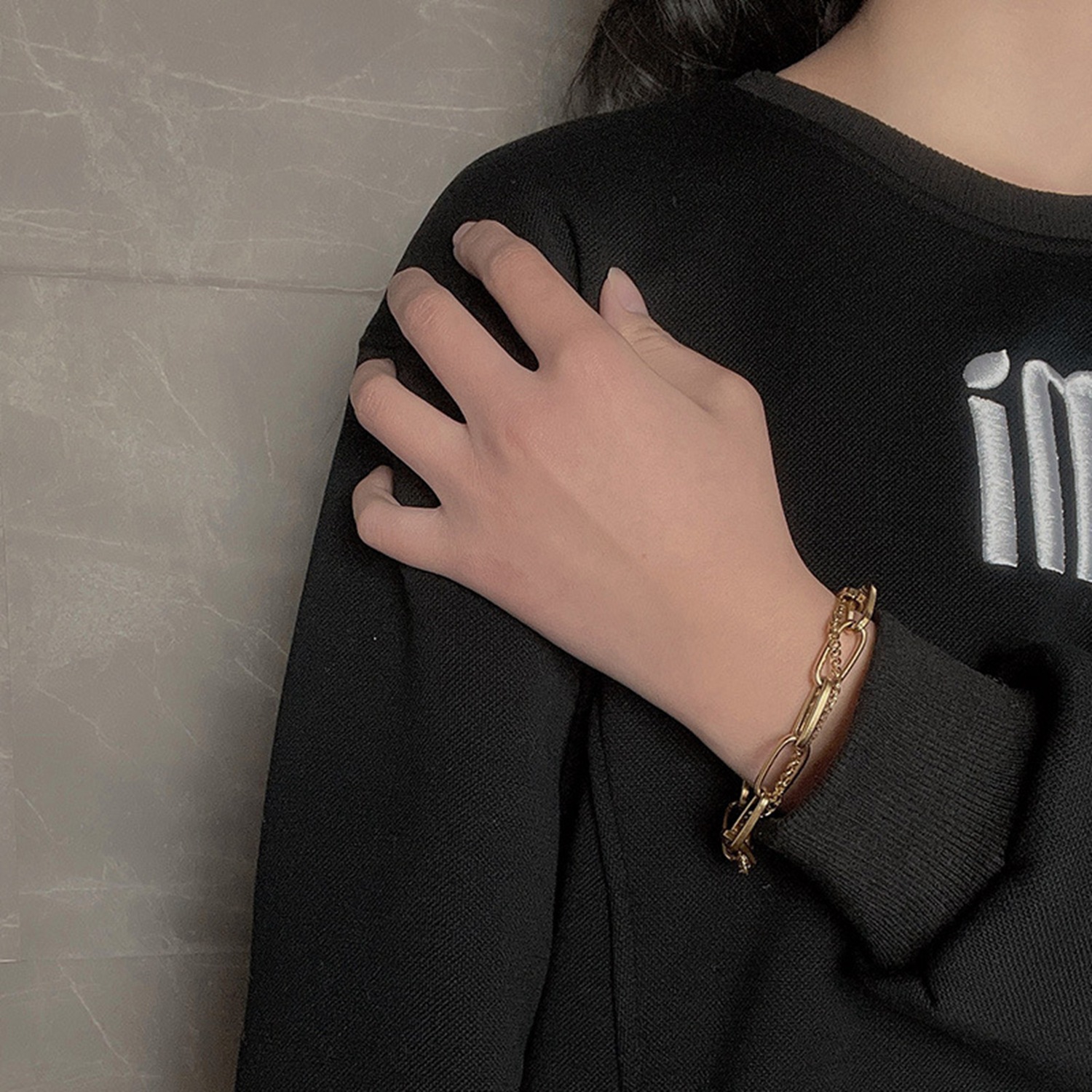 316 Stainless Steel Pendant Material Real Gold Plated Geometric 316 Stainless Steel Streetwear Waterproof Non Tarnish 316 Stainless Steel Chain Bracelet