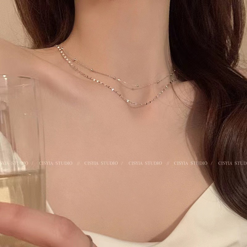 Ins silver necklace women's light luxury niche high-end double-layer stacked plain chain clavicle chain choker