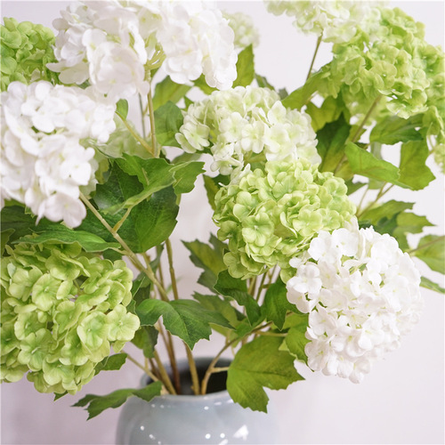 High-quality artificial flower feel moisturizing hydrangea single artificial flower snowball living room table decoration floral wood hydrangea