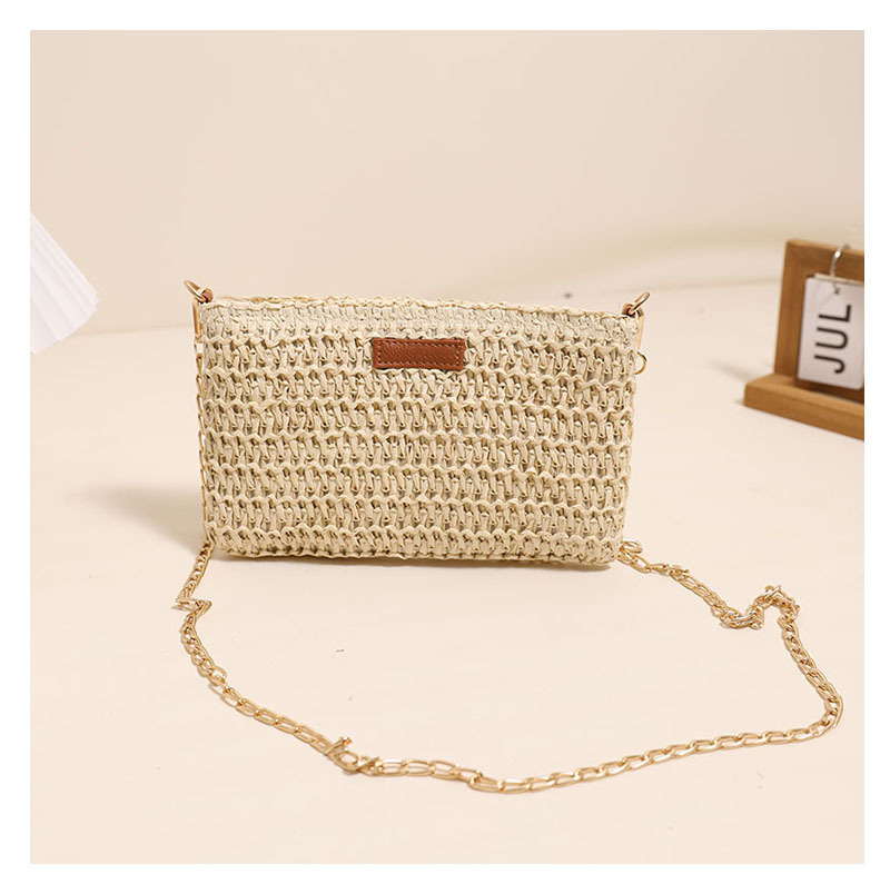 Crossbody Bag Bags Type Women's Straw Solid Color Vacation Weave Square Zipper Crossbody Bag