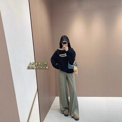 LU同款腰部徽标阔腿裤简约百搭日常复古垂感直筒高腰拖地休闲裤女