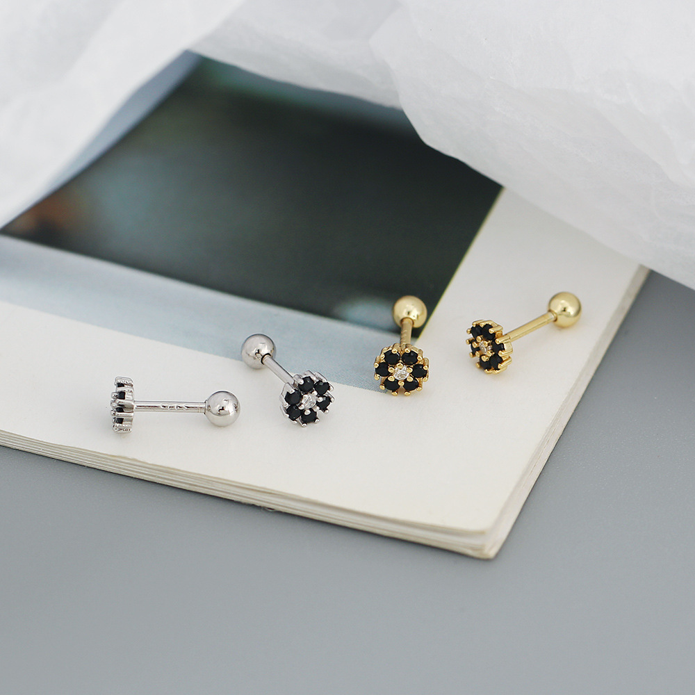 Fashion Flower Sterling Silver Zircon Ear Studs 1 Pair