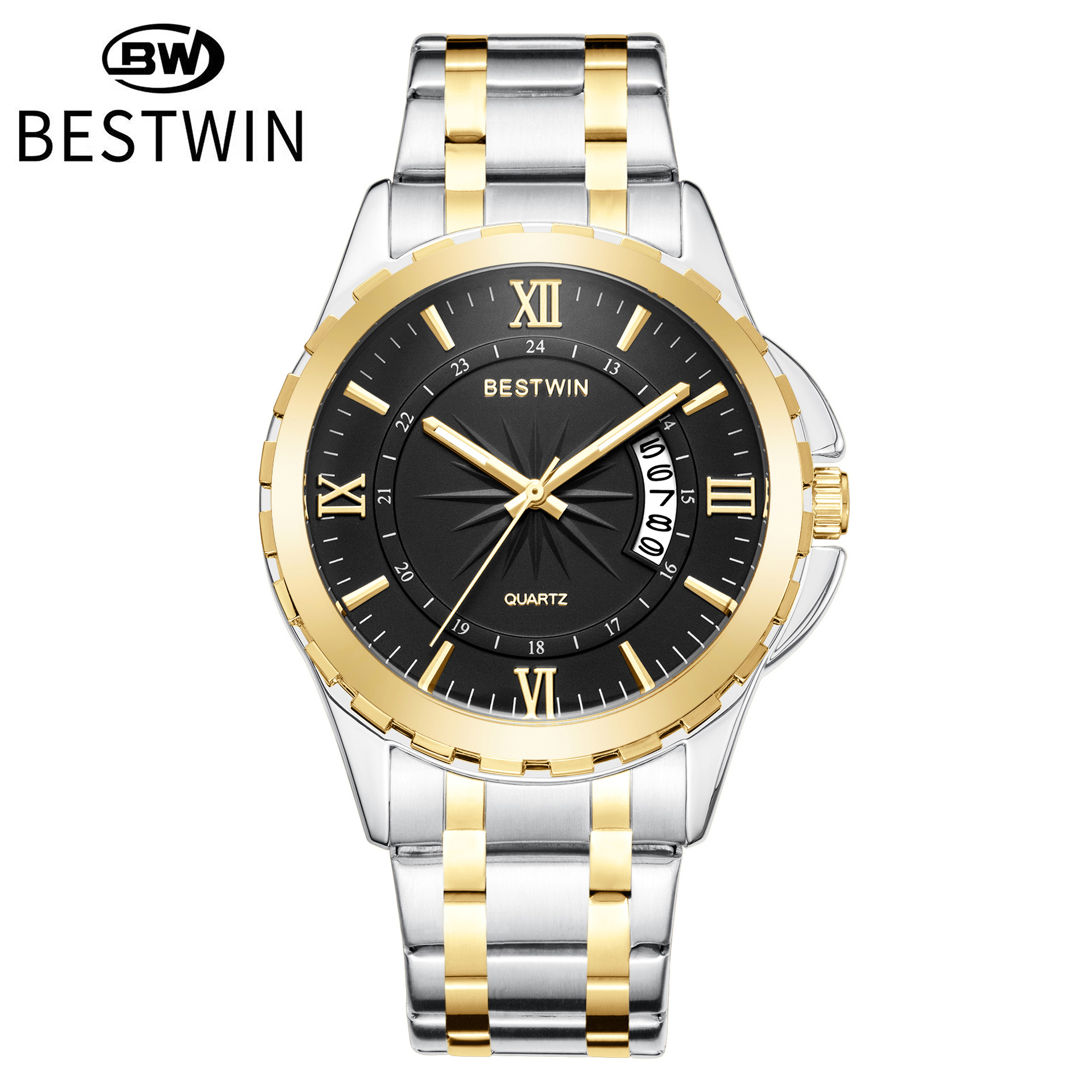 Nuevo calendario de comercio exterior reloj para hombre plato giratorio atmosférico Golden Boss BESTWIN reloj de cuarzo impermeable transfronterizo 129