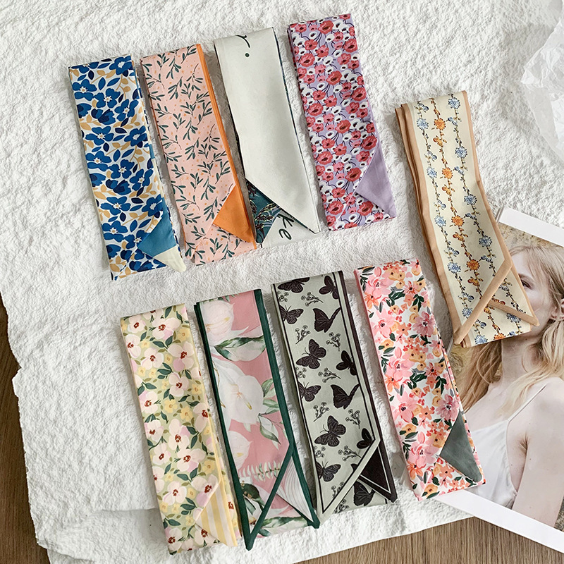 Nuevo estilo floral atado con serpentina primavera estilo fino camisa coreana bufanda de cinta decorativa temperamento de todo fósforo