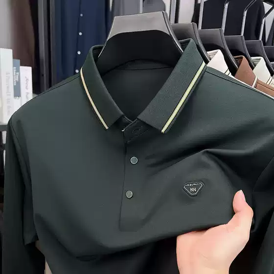 Men's Long-Sleeved T-Shirt, Middle-Aged and Elderly Lapel Bottoming Shirt, Loose Polo Shirt, Dad's T-Shirt, Grandpa's Autumn Clothing, Men's T-Shirt