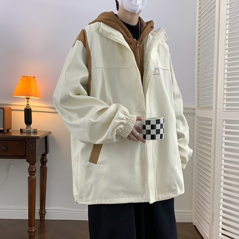 Casual todo-fósforo otoño suelto de gran tamaño falso chaqueta de dos piezas para hombres estilo de Hong Kong jóvenes estudiantes moda moda para hombres