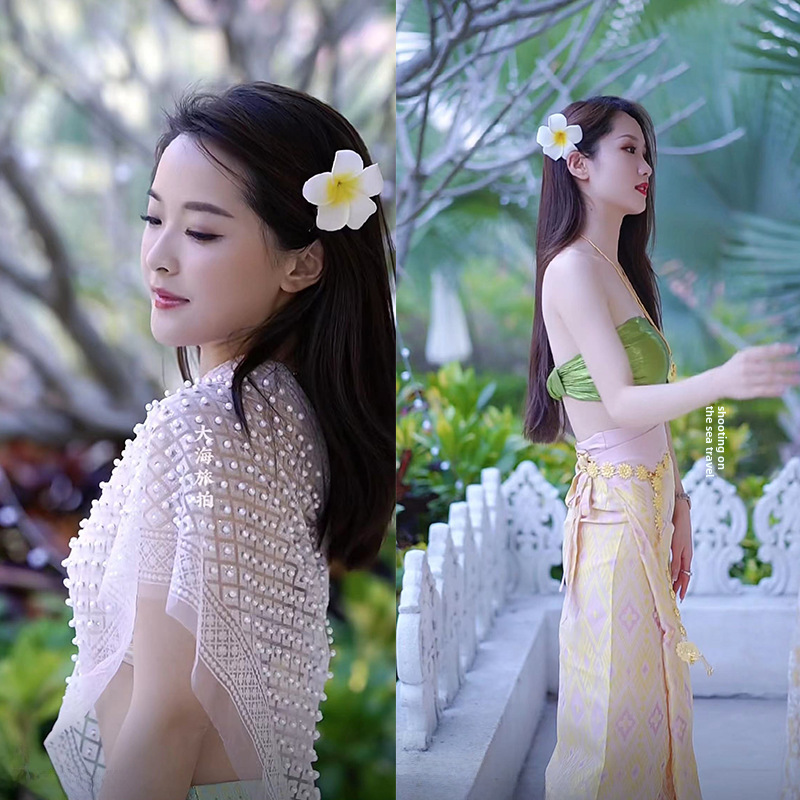 Forcina per capelli con fiori di Plumeria all'ingrosso Dai vestito da viaggio vacanza al mare Forcina per capelli con fiori di Plumeria fermaglio laterale per capelli copricapo_voghion.com