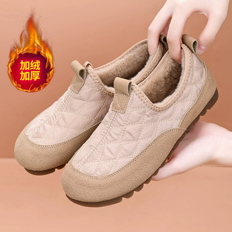 Новая старая пекинская зимняя женская мягкая фасоль хлопковая обувь один педаль плюс бархат теплая обувь повседневная удобная ленивая хлопчатобумажная обувь