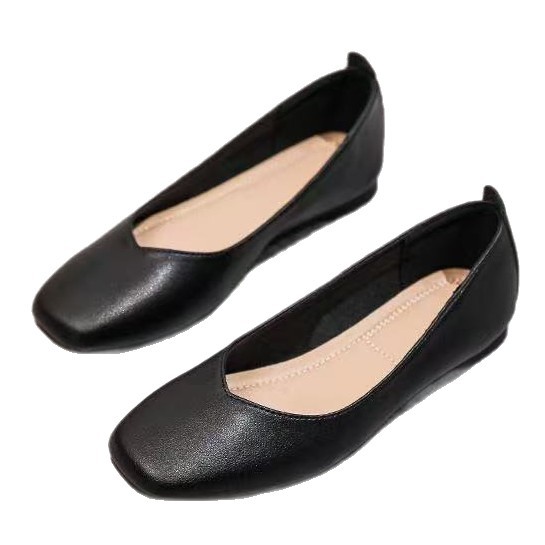 Zapatos de trabajo de cuero realmente suaves, herramientas planas de punta cuadrada negra, zapatos de trabajo ocupacional, asistentes de vuelo de entrevista, cómodos zapatos de suela blanda