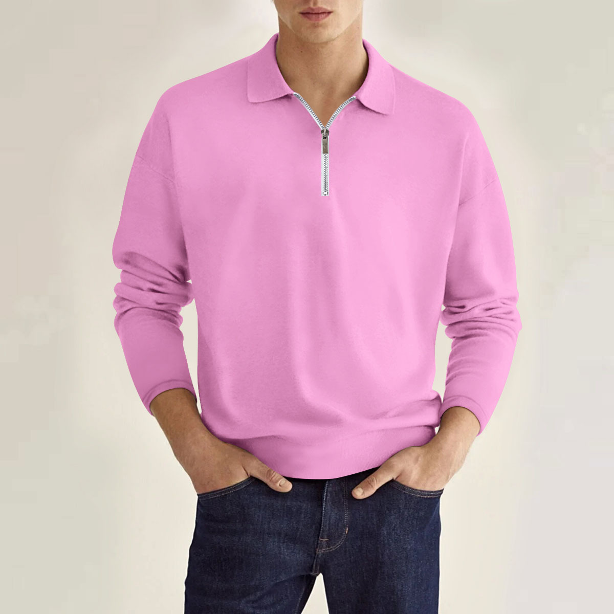 Europa y América ins transfronteriza primavera y otoño venta rápida amazon polo camisa cremallera color sólido hombres de manga larga camisa de polo deportivo
