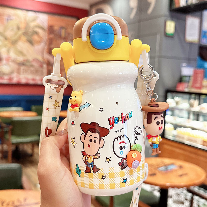 어린이 초등학생 빨대 보온물병 540ml 듀얼 음용 어깨끈 물통