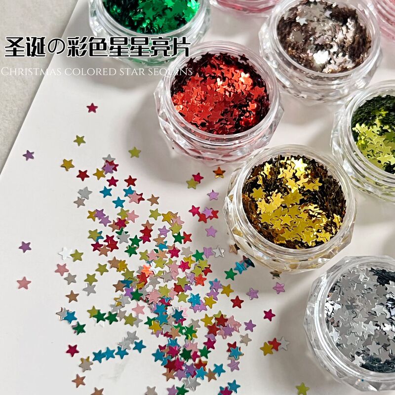 Colorful Star Sequins Christmas Nail Art Jewelry Internet Celebrity Laser Five-Pointed Star Ins Glitter Nail Decoration Trinkets