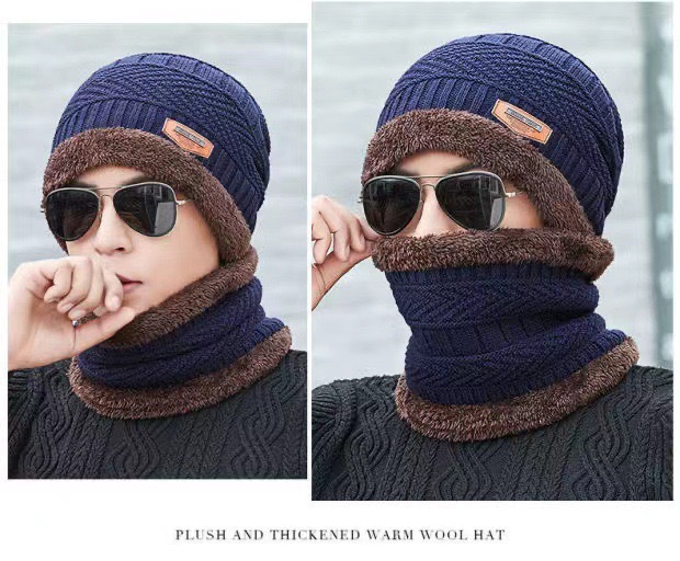 Herbst und Winter Herrenschal Pullover Halstuch Zweiteilige Mütze Kälteschutzmütze Warme Ohrenschützer Strickmütze Wollmütze Outdoor Herrenmütze_voghion.com