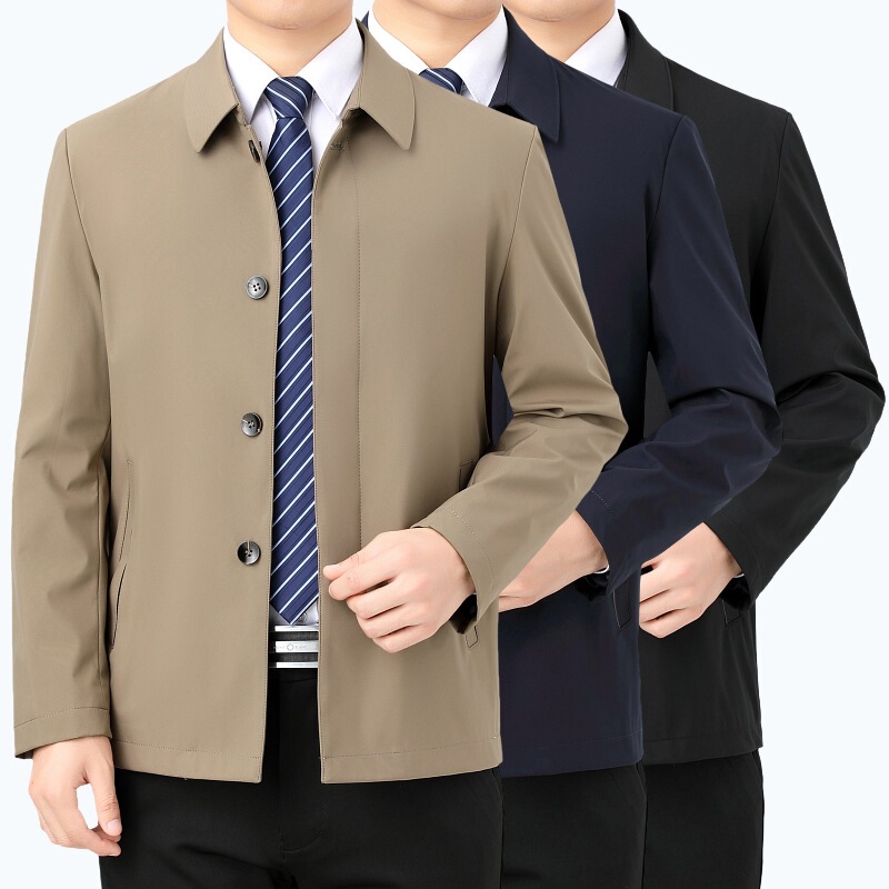 Dropshipping Men's Jacket 2024 Autumn and Winter Loose Large Size Men's Jacket Casual Lapel Middle-Aged Dad Coat