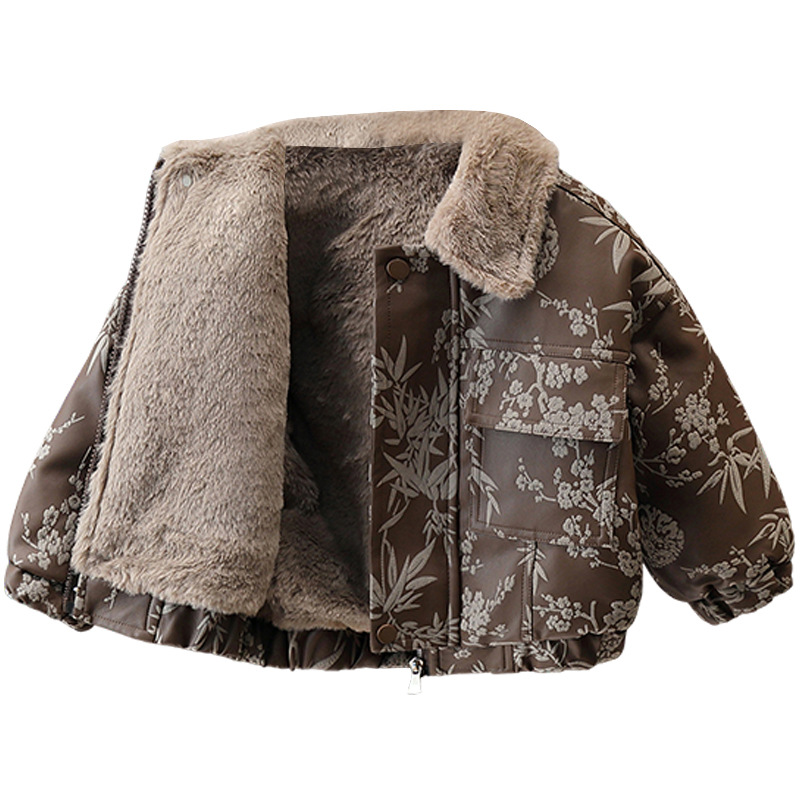 6674 niños más chaqueta de cuero de terciopelo ropa de otoño e invierno 2024 nuevo abrigo de abanico coreano de bebé guapo chaqueta de cuero de invierno para niños