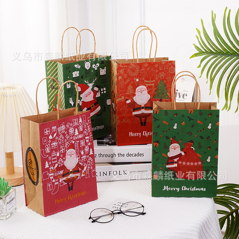 12 bolsas de regalo de Navidad, bolsas de papel kraft, bolsas de embalaje creativas para hornear, bolsas de mano, nuevas bolsas transfronterizas