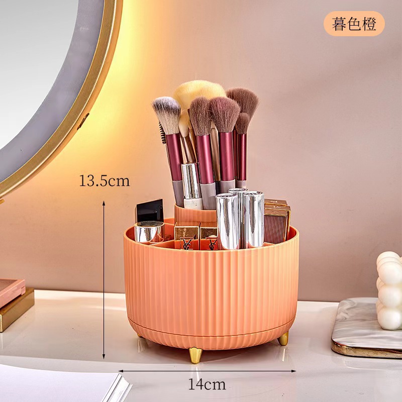 Caja de almacenamiento de cosméticos 360 grados giratoria doméstica dormitorio cubierta de tocador lápiz labial ceja pincel de maquillaje barril de almacenamiento
